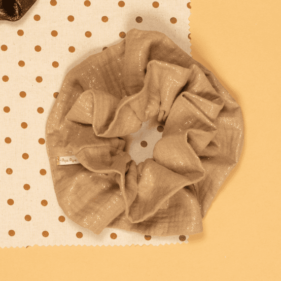 Chouchou XL double gaze pailletée camel
