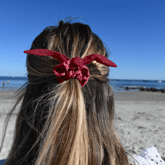 Chouchou nœud  gaze pois or grenat