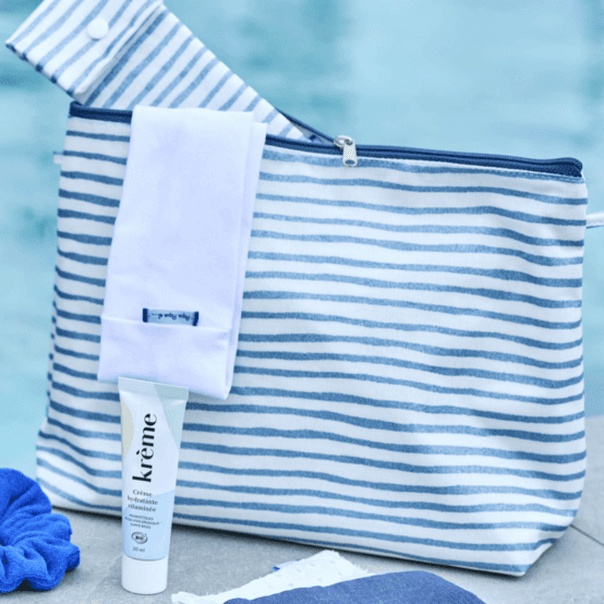 Trousse de toilette rayé bleu blanc