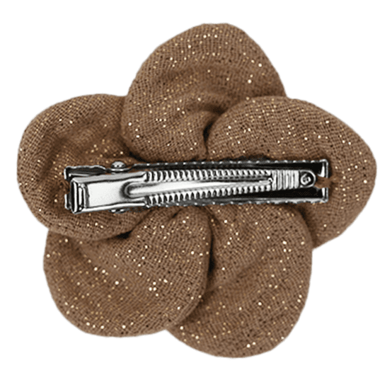 Petite Barrette Pétales de Fleur gaze pailletée camel