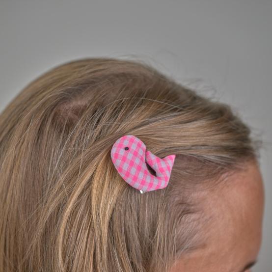 Barrette Baleine vichy rose fluo