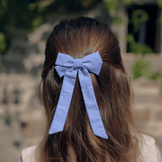 Barrette noeud ruban moyenne oxford ciel