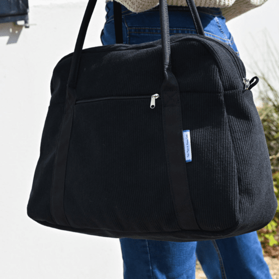 Sac bowling velours côtelé noir