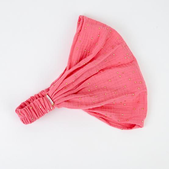 Bandeau fichu Adulte gaze pois or rose sorbet