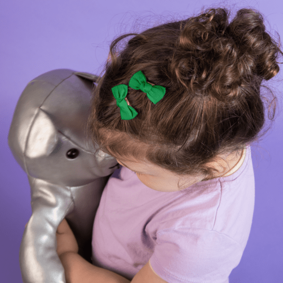 Barrettes clic-clac petits noeuds vert vif
