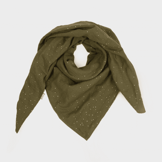 Grand foulard gaze pois or kaki