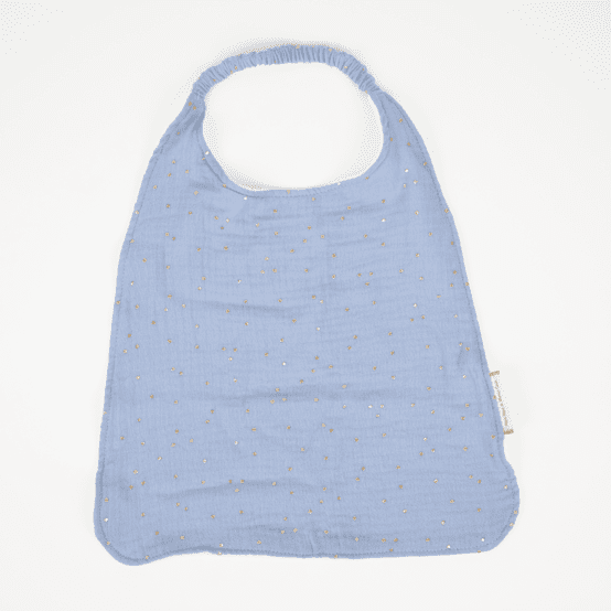 Serviette enfant élastique gaze pois or bleu baltique