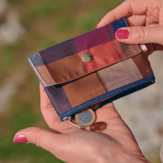 Mini porte-monnaie recto-verso tartan lurex rubis