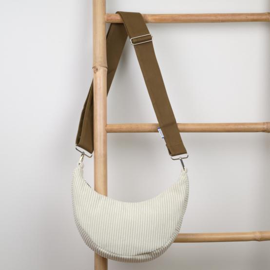 Sac demi lune petit  velours côtelé large ivoire