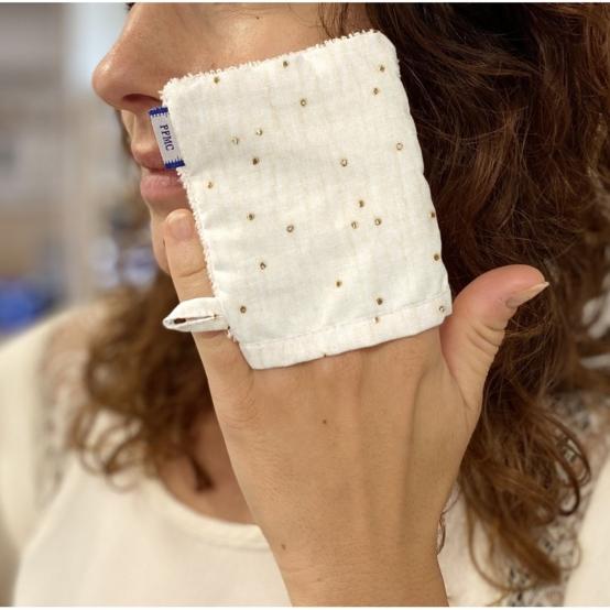 Mini-Gant Démaquillant gaze pois or écru