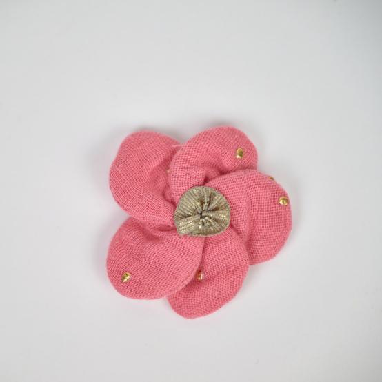 Petite Barrette Pétales de Fleur gaze pois or rose sorbet