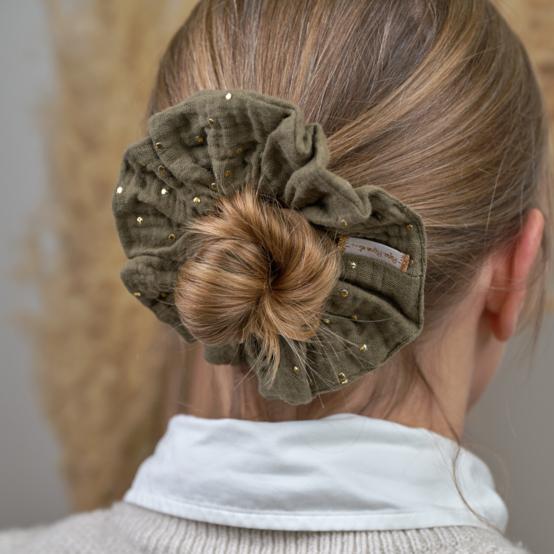 Chouchou gaze pois or kaki