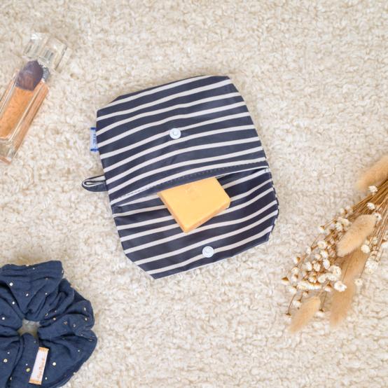 Pochette Savon rayé ivoire marine