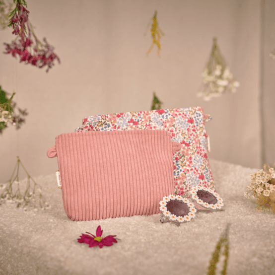 Mini pochette tissu velours côtelé rose blush