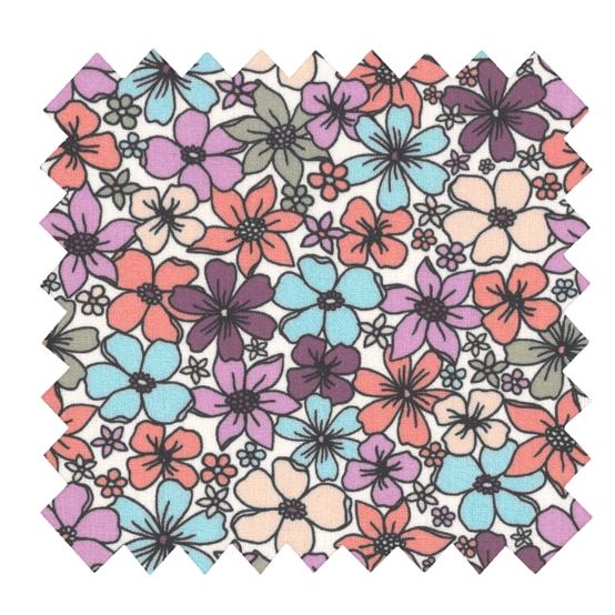 Tissu coton au mètre ex2619 fleur vintage prune turquoise