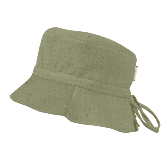 Chapeau de soleil enfant gaze pois or vert amande