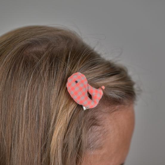 Barrette Baleine vichy orange fluo