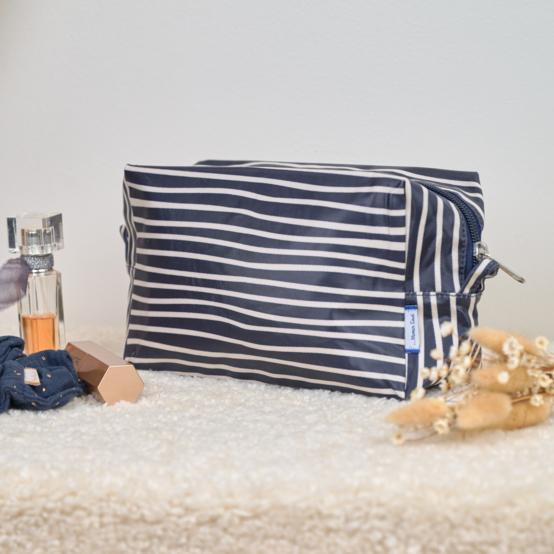 Trousse de toilette rectangle rayé ivoire marine