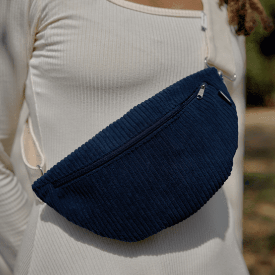 Sac banane velours côtelé large marine