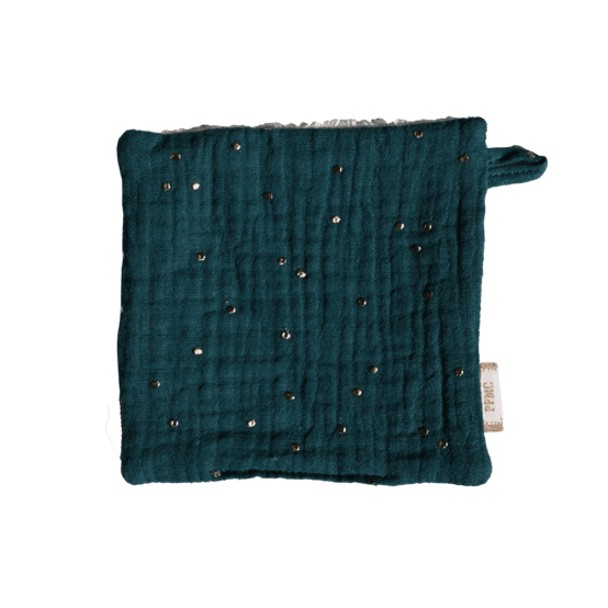 Carré Démaquillant Lavable gaze pois or vert canard