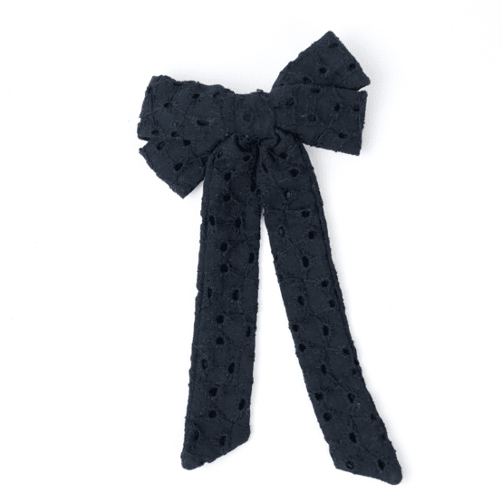 Barrette noeud ruban moyenne broderie anglaise noire