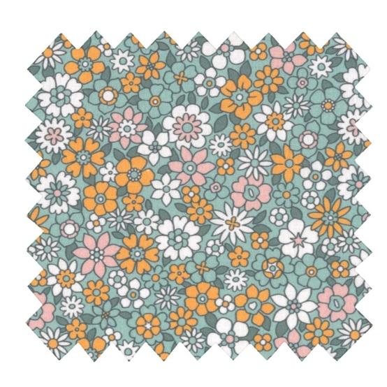 Coupon tissu 50 cm  ex2503 fleuri retro lichen