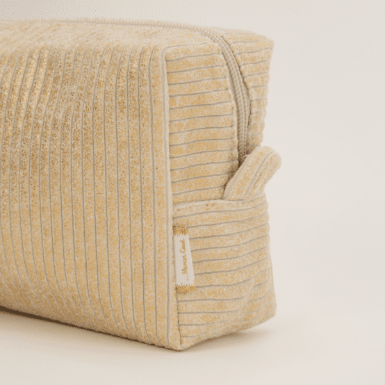 Trousse de toilette rectangle velours côtelé large doré