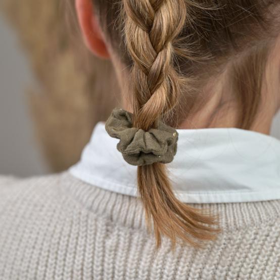 Mini Chouchou gaze pois or kaki