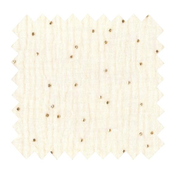 Coupon tissu 1 m gaze pois or écru