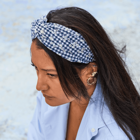 Bandeau croisé vichy brodé marine