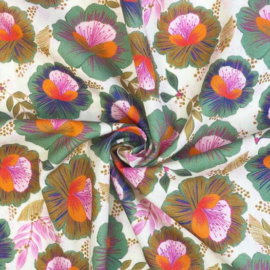 Coupon tissu 1 m fleur de thé