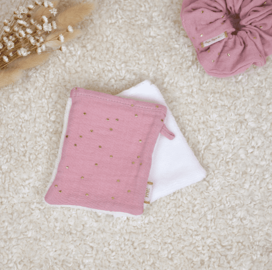 Mini-Gant Démaquillant gaze pois or rose thé