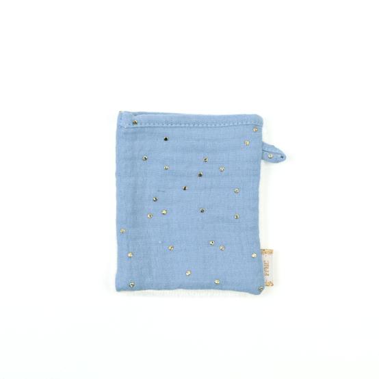 Mini-Gant Démaquillant gaze pois or bleu baltique