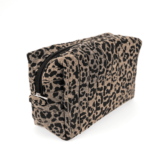 Trousse de toilette rectangle leopard matelassé moka