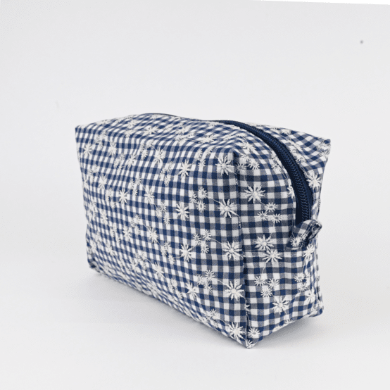 Trousse de toilette rectangle vichy brodé marine