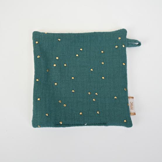 Carré Démaquillant Lavable gaze pois or eucalyptus