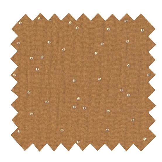 Coupon tissu 1 m gaze pois or caramel