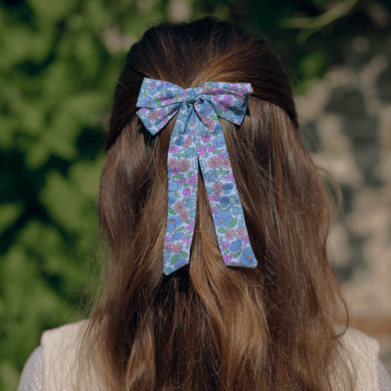 Barrette noeud ruban moyenne pastel fleuri