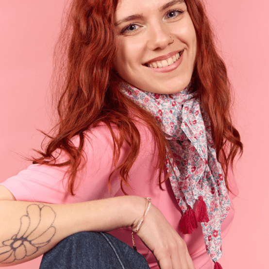 Foulard pompon rose grenadine