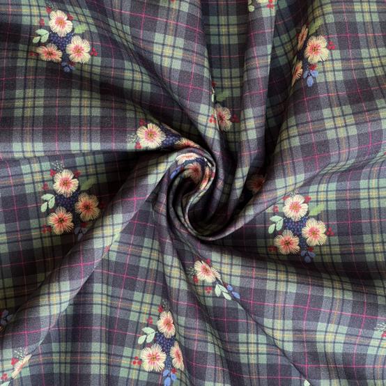 Coupon tissu 50 cm tartan fleuri