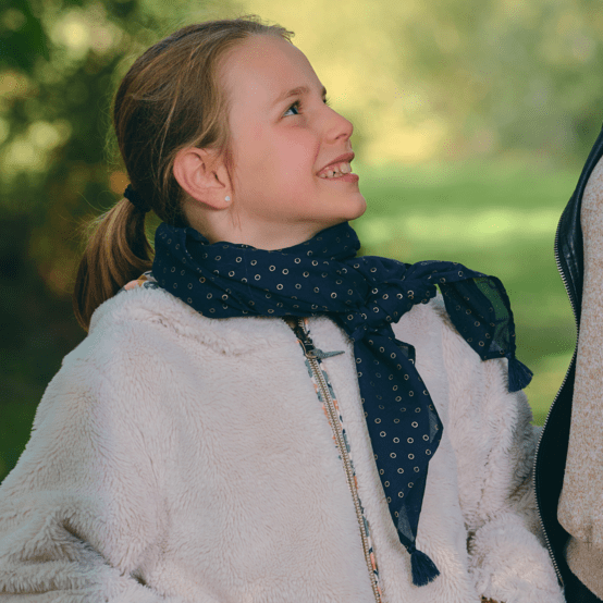 Petit foulard pompon bulle bronze marine