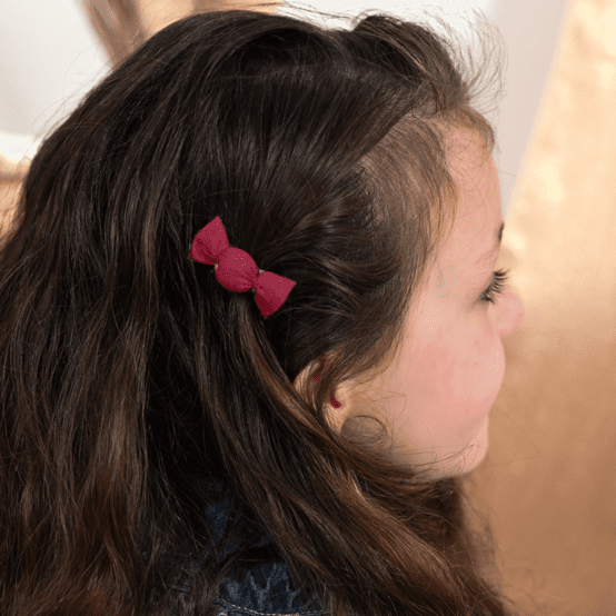 Petite barrette mini bonbon gaze pois or grenat