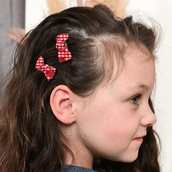 Barrettes clic-clac petits noeuds vichy coccinelle