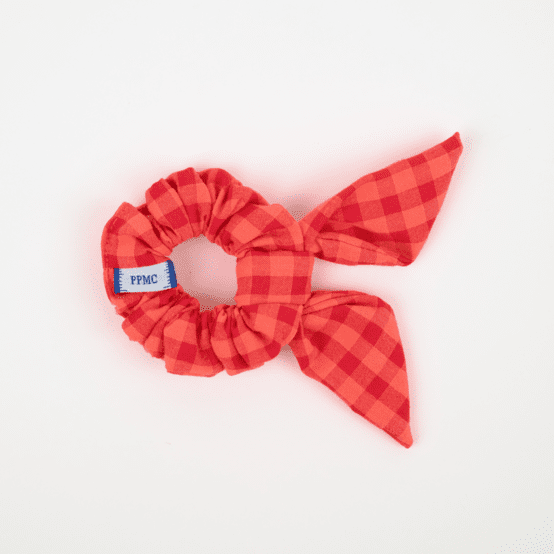 Chouchou nœud  vichy rouge corail
