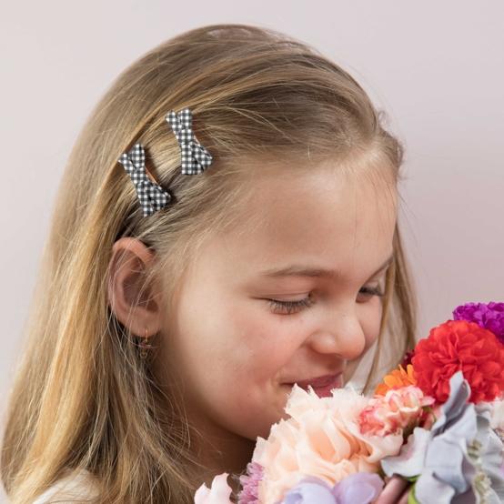 Barrette ruban vichy noir