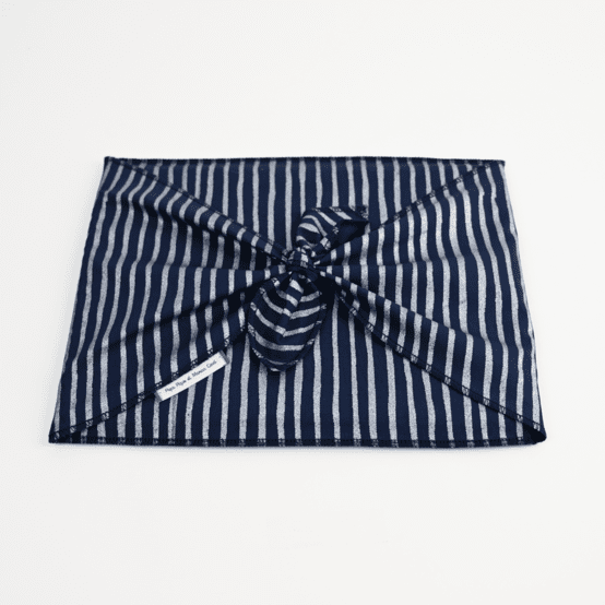 Fupochiki L (22 x 28 cm) rayé argent marine