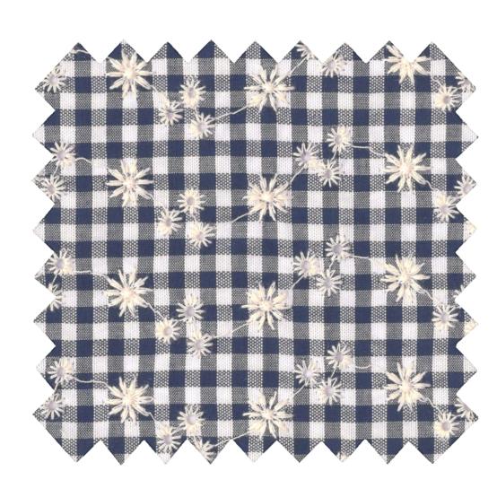 Tissu coton au mètre vichy brodé marine