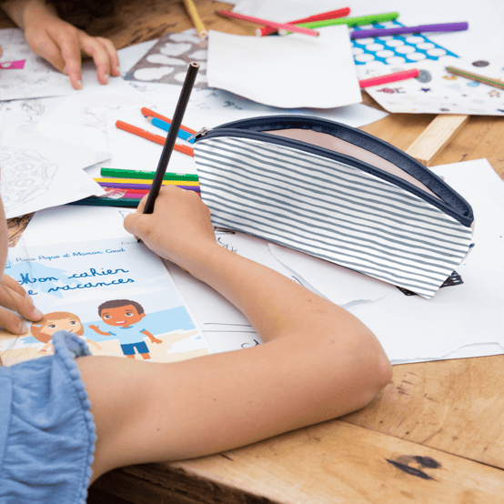 Trousse scolaire rayé bleu blanc