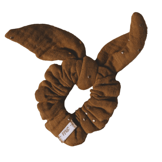 Chouchou nœud  gaze pois or caramel