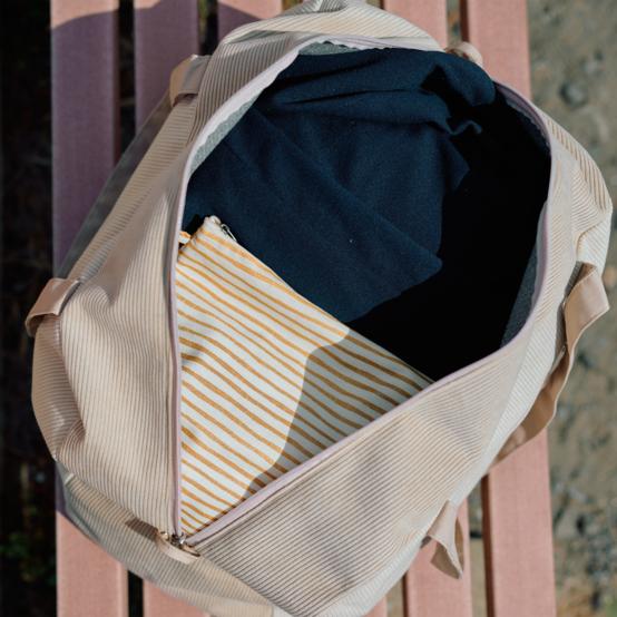 Sac week-end velours côtelé beige